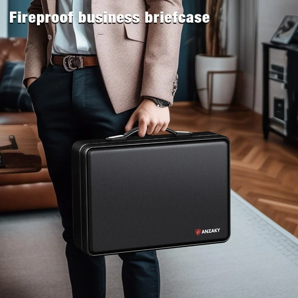Fireproof Document Box with Fireproof Zipper, Hard Inner Shell Fireproof Documen